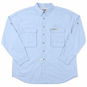 Hook & Tackle Fishing Shirt Men's XL Vented Back Long Sleeve Light‎ Blue Pockets